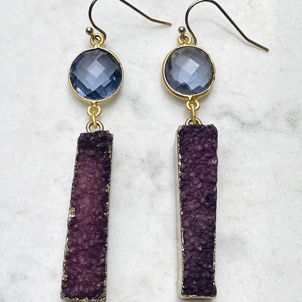 LUVLEIGH DESIGNS - Purple Druzy and Amethyst Earrings - Handmade in CA